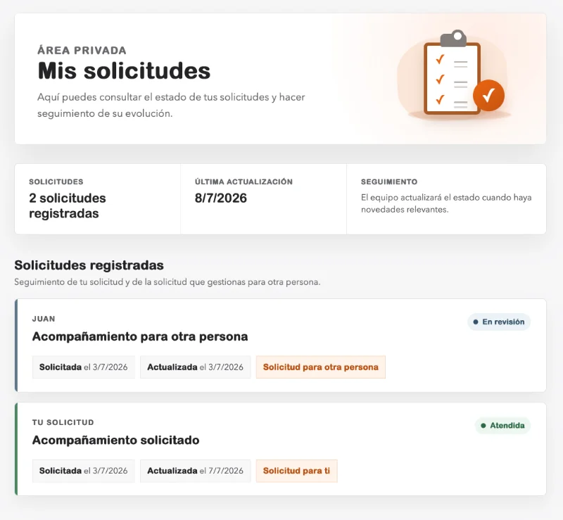 Área privada de solicitudes de GUIAR en DCA